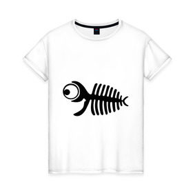 Женская футболка хлопок с принтом Скелет рыбки в Петрозаводске, 100% хлопок | прямой крой, круглый вырез горловины, длина до линии бедер, слегка спущенное плечо | скелет