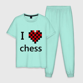 Мужская пижама хлопок с принтом I love chess в Петрозаводске, 100% хлопок | брюки и футболка прямого кроя, без карманов, на брюках мягкая резинка на поясе и по низу штанин
 | chess | i love chess | шахматы | я люблю шахматы