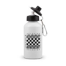 Бутылка спортивная с принтом Шахматная достка в Петрозаводске, металл | емкость — 500 мл, в комплекте две пластиковые крышки и карабин для крепления | шахматист | шахматная доска | шахматы