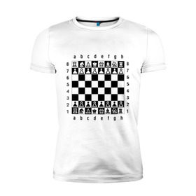 Мужская футболка премиум с принтом Шахматная достка в Петрозаводске, 92% хлопок, 8% лайкра | приталенный силуэт, круглый вырез ворота, длина до линии бедра, короткий рукав | Тематика изображения на принте: шахматист | шахматная доска | шахматы
