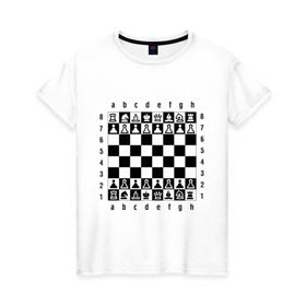 Женская футболка хлопок с принтом Шахматная достка в Петрозаводске, 100% хлопок | прямой крой, круглый вырез горловины, длина до линии бедер, слегка спущенное плечо | шахматист | шахматная доска | шахматы