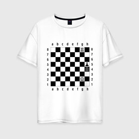 Женская футболка хлопок Oversize с принтом Шахматная комбинация 1 в Петрозаводске, 100% хлопок | свободный крой, круглый ворот, спущенный рукав, длина до линии бедер
 | Тематика изображения на принте: комбинация | шахматист | шахматная доска | шахматы