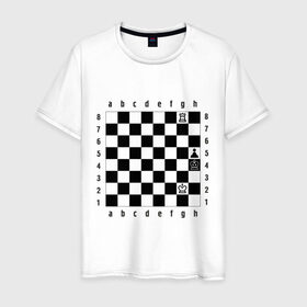 Мужская футболка хлопок с принтом Шахматная комбинация 1 в Петрозаводске, 100% хлопок | прямой крой, круглый вырез горловины, длина до линии бедер, слегка спущенное плечо. | комбинация | шахматист | шахматная доска | шахматы