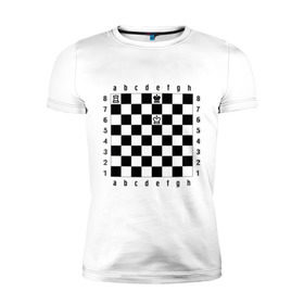 Мужская футболка премиум с принтом Комбинация шах и мат в Петрозаводске, 92% хлопок, 8% лайкра | приталенный силуэт, круглый вырез ворота, длина до линии бедра, короткий рукав | Тематика изображения на принте: checkmate | мат | шах | шах и мат | шахматист | шахматная доска | шахматы