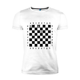 Мужская футболка премиум с принтом Комбинация Шах в Петрозаводске, 92% хлопок, 8% лайкра | приталенный силуэт, круглый вырез ворота, длина до линии бедра, короткий рукав | checkmate | мат | шах | шах и мат | шахматист | шахматная доска | шахматы