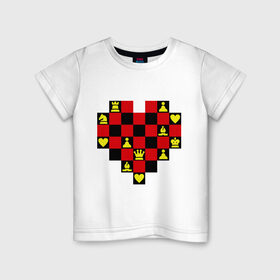 Детская футболка хлопок с принтом Шахматное сердце в Петрозаводске, 100% хлопок | круглый вырез горловины, полуприлегающий силуэт, длина до линии бедер | chess | i love chess | сердце | шахматы | я люблю шахматы