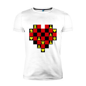 Мужская футболка премиум с принтом Шахматное сердце в Петрозаводске, 92% хлопок, 8% лайкра | приталенный силуэт, круглый вырез ворота, длина до линии бедра, короткий рукав | chess | i love chess | сердце | шахматы | я люблю шахматы