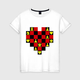 Женская футболка хлопок с принтом Шахматное сердце в Петрозаводске, 100% хлопок | прямой крой, круглый вырез горловины, длина до линии бедер, слегка спущенное плечо | chess | i love chess | сердце | шахматы | я люблю шахматы