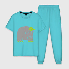 Мужская пижама хлопок с принтом Веселый слоник в Петрозаводске, 100% хлопок | брюки и футболка прямого кроя, без карманов, на брюках мягкая резинка на поясе и по низу штанин
 | слон