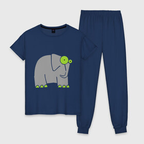 Женская пижама хлопок с принтом Веселый слоник в Петрозаводске, 100% хлопок | брюки и футболка прямого кроя, без карманов, на брюках мягкая резинка на поясе и по низу штанин | слон