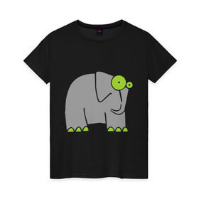 Женская футболка хлопок с принтом Веселый слоник в Петрозаводске, 100% хлопок | прямой крой, круглый вырез горловины, длина до линии бедер, слегка спущенное плечо | Тематика изображения на принте: слон