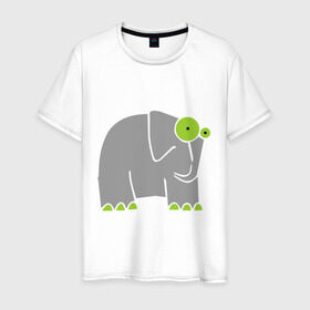 Мужская футболка хлопок с принтом Веселый слоник в Петрозаводске, 100% хлопок | прямой крой, круглый вырез горловины, длина до линии бедер, слегка спущенное плечо. | Тематика изображения на принте: слон