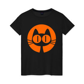 Женская футболка хлопок с принтом Кошка и луна в Петрозаводске, 100% хлопок | прямой крой, круглый вырез горловины, длина до линии бедер, слегка спущенное плечо | кот | коте | кошка | кошка и луна | луна | черный кот