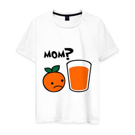 Мужская футболка хлопок с принтом Грустный апельсин в Петрозаводске, 100% хлопок | прямой крой, круглый вырез горловины, длина до линии бедер, слегка спущенное плечо. | orange | апельсин | напиток | сок | стакан | фрукты