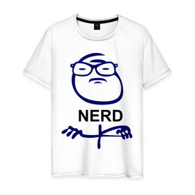 Мужская футболка хлопок с принтом Nerd (умник) в Петрозаводске, 100% хлопок | прямой крой, круглый вырез горловины, длина до линии бедер, слегка спущенное плечо. | face | nerd | интернет приколы | тролинг | троль | умник