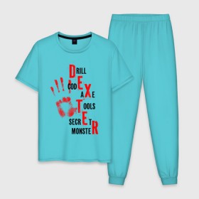 Мужская пижама хлопок с принтом Drill code axe tools в Петрозаводске, 100% хлопок | брюки и футболка прямого кроя, без карманов, на брюках мягкая резинка на поясе и по низу штанин
 | dexter | декстер | ладонь | отпечаток | рука | сериал