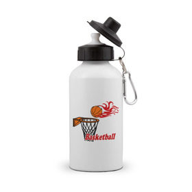 Бутылка спортивная с принтом Баскетбол (огненный мяч) в Петрозаводске, металл | емкость — 500 мл, в комплекте две пластиковые крышки и карабин для крепления | basketball | nba | нба