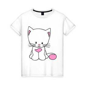 Женская футболка хлопок с принтом милый котенок в Петрозаводске, 100% хлопок | прямой крой, круглый вырез горловины, длина до линии бедер, слегка спущенное плечо | kitty | животное | зверь | киса | котик | котяра | кошка | любимец | питомец