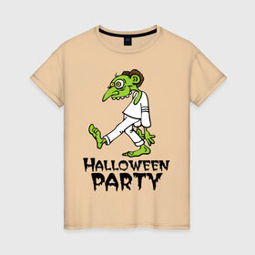 Женская футболка хлопок с принтом Halloween party-зомби в Петрозаводске, 100% хлопок | прямой крой, круглый вырез горловины, длина до линии бедер, слегка спущенное плечо | зомби