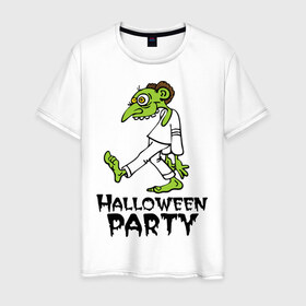 Мужская футболка хлопок с принтом Halloween party-зомби в Петрозаводске, 100% хлопок | прямой крой, круглый вырез горловины, длина до линии бедер, слегка спущенное плечо. | зомби