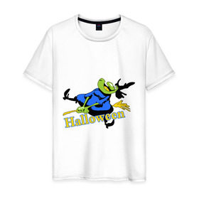 Мужская футболка хлопок с принтом Бабка на метле в Петрозаводске, 100% хлопок | прямой крой, круглый вырез горловины, длина до линии бедер, слегка спущенное плечо. | halloveen | halloven | hallovin | halloween | hallowin | haloween | halowen | helloven | hellovin | helloween | hellowen | hellowin | helowen | helowin | халловин | халлуин | халовин | халу | хелловин | хеллоуин | хеллувин | хеловин | хелуин | хэлловин | 
