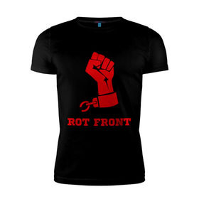 Мужская футболка премиум с принтом Rot front в Петрозаводске, 92% хлопок, 8% лайкра | приталенный силуэт, круглый вырез ворота, длина до линии бедра, короткий рукав | front | rot | rot front | красная рука | политические | рука | фронт