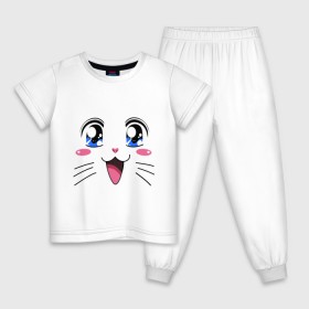 Детская пижама хлопок с принтом Японская кошечка в Петрозаводске, 100% хлопок |  брюки и футболка прямого кроя, без карманов, на брюках мягкая резинка на поясе и по низу штанин
 | аниме | глаза | глазки | девушкам | киса | кот | коте | котенок | кошечка | кошка | милые создания | мордочка | японская кошечка