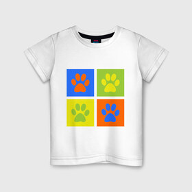 Детская футболка хлопок с принтом Цветные следы в Петрозаводске, 100% хлопок | круглый вырез горловины, полуприлегающий силуэт, длина до линии бедер | животные | картинки | лапки | следы