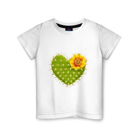 Детская футболка хлопок с принтом Колючее сердце расцвело в Петрозаводске, 100% хлопок | круглый вырез горловины, полуприлегающий силуэт, длина до линии бедер | кактус | колючее сердце расцвело | сердце | цветок