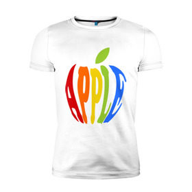 Мужская футболка премиум с принтом Apple яблоко в Петрозаводске, 92% хлопок, 8% лайкра | приталенный силуэт, круглый вырез ворота, длина до линии бедра, короткий рукав | apple | яблоко