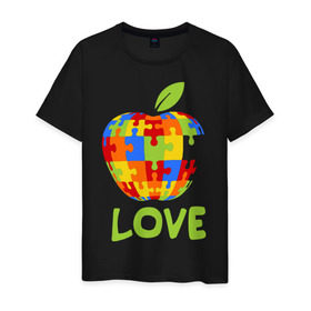 Мужская футболка хлопок с принтом Apple пазл в Петрозаводске, 100% хлопок | прямой крой, круглый вырез горловины, длина до линии бедер, слегка спущенное плечо. | Тематика изображения на принте: apple | love apple | люблю эппл | паззлы | яблоко