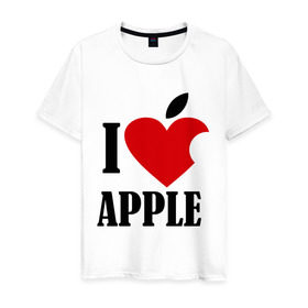 Мужская футболка хлопок с принтом i love apple с листиком в Петрозаводске, 100% хлопок | прямой крой, круглый вырез горловины, длина до линии бедер, слегка спущенное плечо. | apple | джобс | телефон | яблоко
