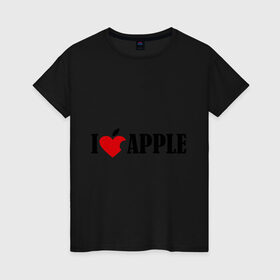 Женская футболка хлопок с принтом love apple с листиком в Петрозаводске, 100% хлопок | прямой крой, круглый вырез горловины, длина до линии бедер, слегка спущенное плечо | джобс | комуникатор | телефон | яблоко