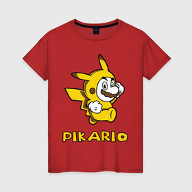 Женская футболка хлопок с принтом Pikario в Петрозаводске, 100% хлопок | прямой крой, круглый вырез горловины, длина до линии бедер, слегка спущенное плечо | марио