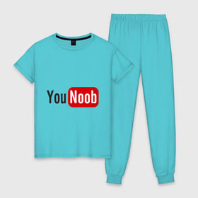 Женская пижама хлопок с принтом You Noob в Петрозаводске, 100% хлопок | брюки и футболка прямого кроя, без карманов, на брюках мягкая резинка на поясе и по низу штанин | ютуб
