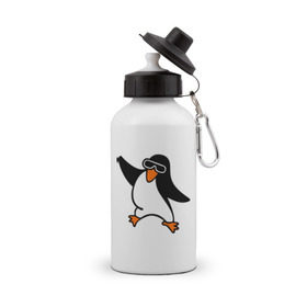 Бутылка спортивная с принтом Пингвин танцует в Петрозаводске, металл | емкость — 500 мл, в комплекте две пластиковые крышки и карабин для крепления | пингвин