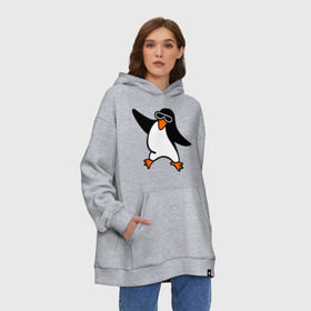 Худи SuperOversize хлопок с принтом Пингвин танцует в Петрозаводске, 70% хлопок, 30% полиэстер, мягкий начес внутри | карман-кенгуру, эластичная резинка на манжетах и по нижней кромке, двухслойный капюшон
 | пингвин
