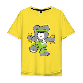 Мужская футболка хлопок Oversize с принтом Fitness bear в Петрозаводске, 100% хлопок | свободный крой, круглый ворот, “спинка” длиннее передней части | 