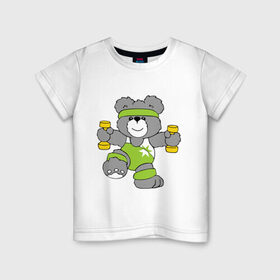 Детская футболка хлопок с принтом Fitness bear в Петрозаводске, 100% хлопок | круглый вырез горловины, полуприлегающий силуэт, длина до линии бедер | 