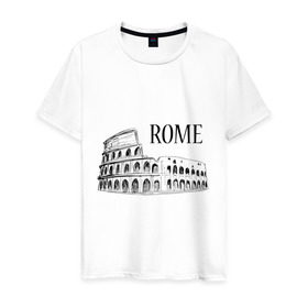 Мужская футболка хлопок с принтом ROME (эскиз) в Петрозаводске, 100% хлопок | прямой крой, круглый вырез горловины, длина до линии бедер, слегка спущенное плечо. | италия | колизей | рим | туристам