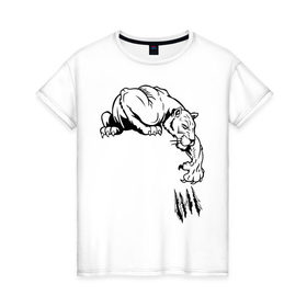 Женская футболка хлопок с принтом пантера в Петрозаводске, 100% хлопок | прямой крой, круглый вырез горловины, длина до линии бедер, слегка спущенное плечо | 