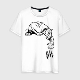 Мужская футболка хлопок с принтом пантера в Петрозаводске, 100% хлопок | прямой крой, круглый вырез горловины, длина до линии бедер, слегка спущенное плечо. | 