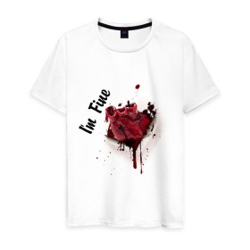 Мужская футболка хлопок с принтом Вырванное сердце в Петрозаводске, 100% хлопок | прямой крой, круглый вырез горловины, длина до линии бедер, слегка спущенное плечо. | im fine | в порядке | кровь | рана | шрам