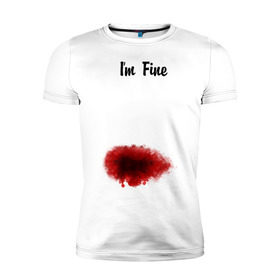 Мужская футболка премиум с принтом Кровавый бок в Петрозаводске, 92% хлопок, 8% лайкра | приталенный силуэт, круглый вырез ворота, длина до линии бедра, короткий рукав | im fine | в порядке | кровь | рана | шрам