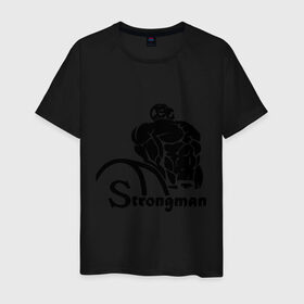 Мужская футболка хлопок с принтом Strongman в Петрозаводске, 100% хлопок | прямой крой, круглый вырез горловины, длина до линии бедер, слегка спущенное плечо. | body building | bodybuilding | боди билдинг | бодибилдинг | качек | русская сила | сила | силач