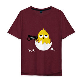 Мужская футболка хлопок Oversize с принтом Цыпленок гангстер (chicken gangster) в Петрозаводске, 100% хлопок | свободный крой, круглый ворот, “спинка” длиннее передней части | дуло | оружие | пистолет | птенчик | птичка | цыпа | яйцо