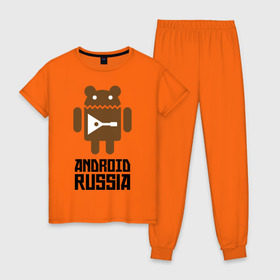 Женская пижама хлопок с принтом Android Russia в Петрозаводске, 100% хлопок | брюки и футболка прямого кроя, без карманов, на брюках мягкая резинка на поясе и по низу штанин | android russia | антибренд