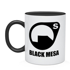 Кружка двухцветная с принтом Black mesa Black logo в Петрозаводске, керамика | объем — 330 мл, диаметр — 80 мм. Цветная ручка и кайма сверху, в некоторых цветах — вся внутренняя часть | black mesa | игры | компьютерные игры