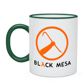 Кружка двухцветная с принтом Black mesa Orange logo в Петрозаводске, керамика | объем — 330 мл, диаметр — 80 мм. Цветная ручка и кайма сверху, в некоторых цветах — вся внутренняя часть | Тематика изображения на принте: black mesa | игры | компьютерные игры