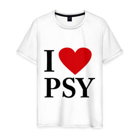 Мужская футболка хлопок с принтом I love PSY в Петрозаводске, 100% хлопок | прямой крой, круглый вырез горловины, длина до линии бедер, слегка спущенное плечо. | gangnam style | интернет приколы | корейский репер | корейский рэп | корея